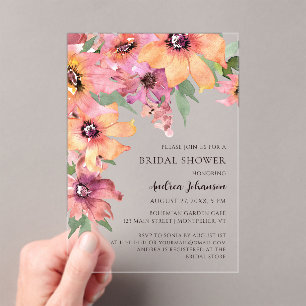 Colourful Watercolor Floral Garden Bridal Shower Acrylic Invitations