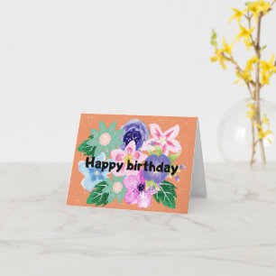 Colourful watercolor floral happy birthday card