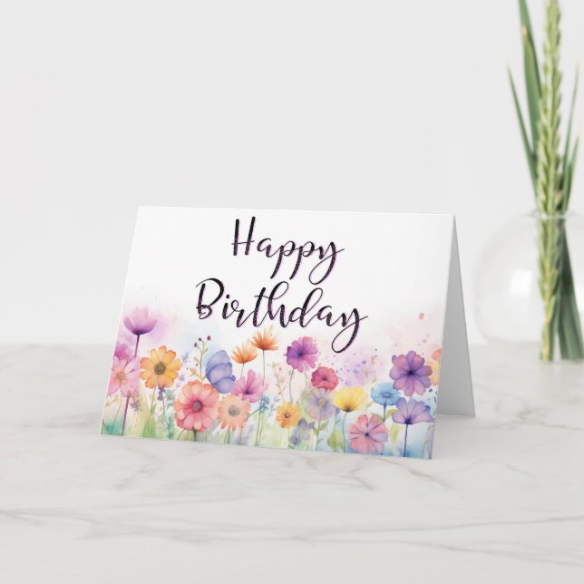Colourful Watercolor Floral Happy Birthday Card (Front)