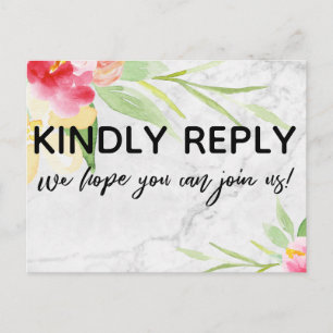 Colourful Watercolor Floral over Marble RSVP Postcard