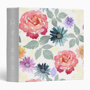 Colourful watercolor floral pattern. binder
