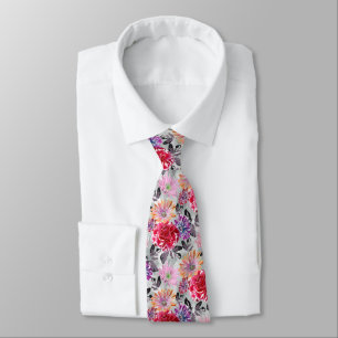 Colourful watercolor floral pattern. neck tie