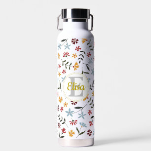 Colourful Watercolor Floral Pattern Personalized Water Bottle