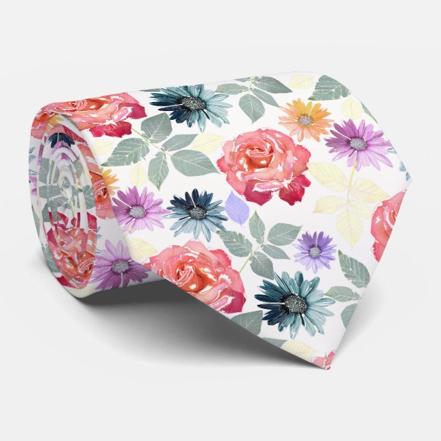 Colourful watercolor floral pattern. tie (Rolled)