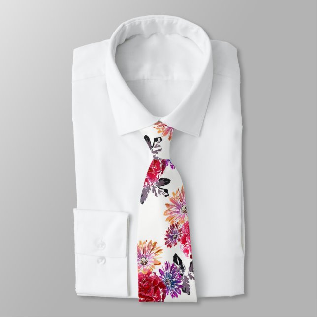 Colourful watercolor floral pattern. tie (Tied)