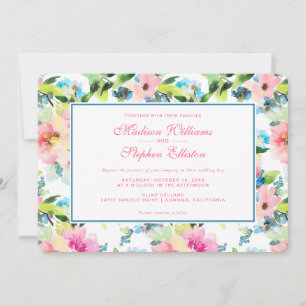 Colourful Watercolor Floral Pattern - Wedding Invitation