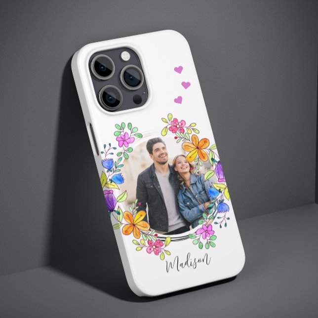 Colourful Watercolor Floral Photo Personalized Nam Case-Mate iPhone Case (Creator Uploaded)