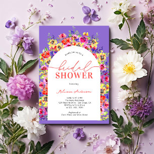 Colourful Watercolor Floral Purple Bridal Shower Invitation