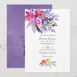 Colourful Watercolor Floral QR Code RSVP Wedding Invitation