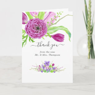 Colourful Watercolor Floral Spring Wedding Photo Thank You Card