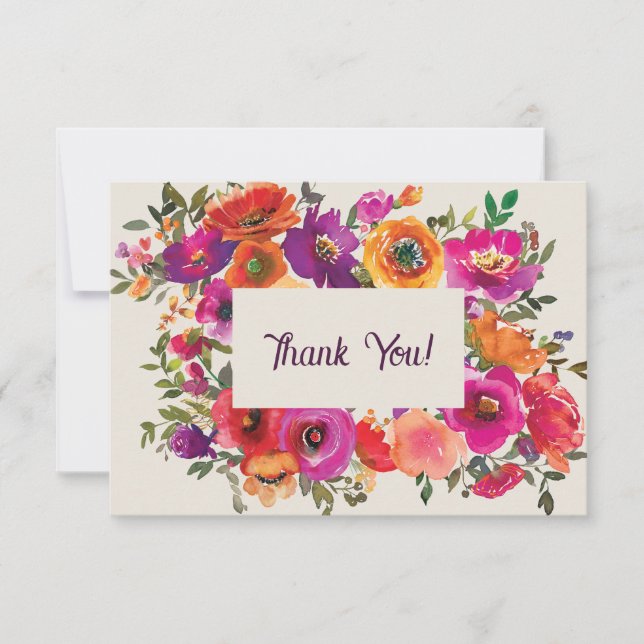 Colourful Watercolor Floral Thank You Card (Front)