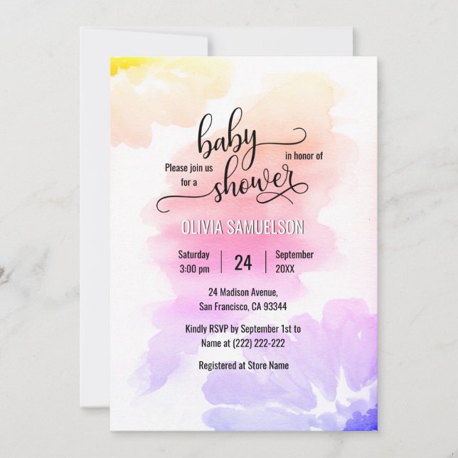 Colourful Watercolor Floral Unisex Baby Shower Invitation (Front)