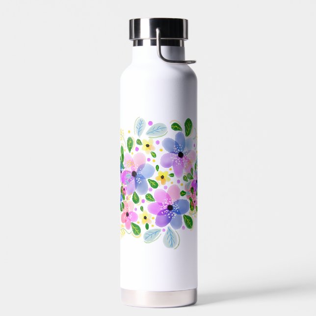 Colourful Watercolor Floral Water Bottle (Left)