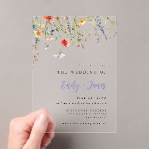 Colourful Watercolor Floral Wedding Acrylic Invitations