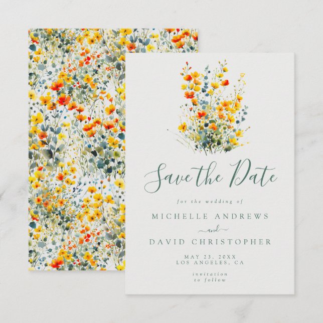 Colourful Watercolor Floral Wedding Save The Date (Front/Back)