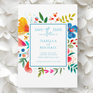 Colourful Watercolor Floral Wedding Save The Date