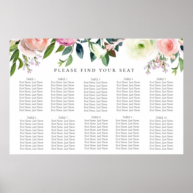 Colourful Watercolor Floral Wedding Seating Chart (Front)