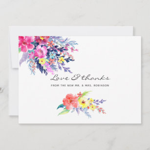 Colourful Watercolor Floral Wedding Thank You Card