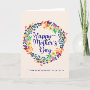 Colourful Watercolor Floral Wreath   Mother's Day Card