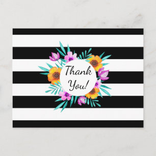 Colourful Watercolor Floral Wreath Thank You Postcard