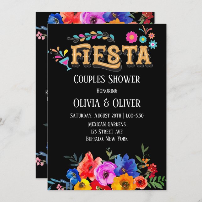 Colourful Watercolor Florals Fiesta Couples Shower Invitation (Front/Back)