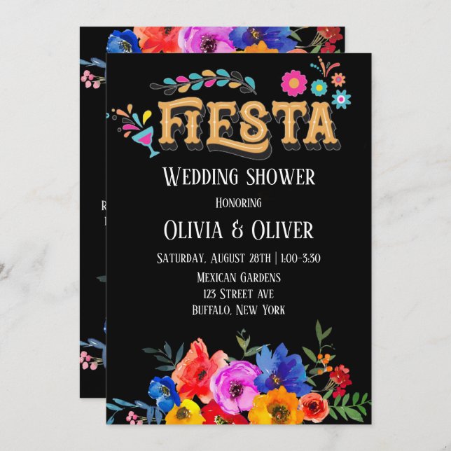 Colourful Watercolor Florals Fiesta Wedding Shower Invitation (Front/Back)