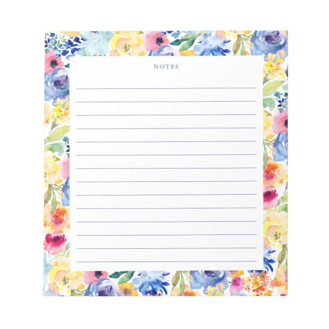 Colourful Watercolor Florals Notepad (Front)