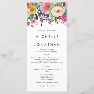 Colourful Watercolor Flower Garden Wedding Program