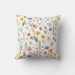 Colourful Watercolor Flower Pattern Throw Pillow
