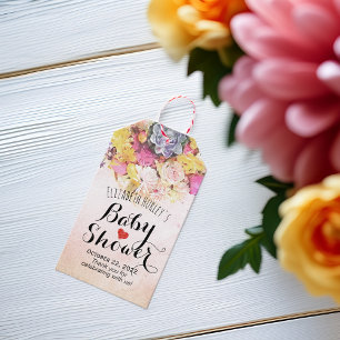 Colourful Watercolor Flowers Botanical Baby Shower Gift Tags