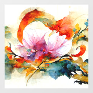 Colourful watercolor flowers faux canvas print tot window cling