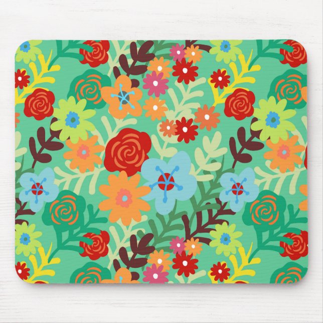 Colourful Watercolor Flowers Fine Floral Mouse Pad (Front)