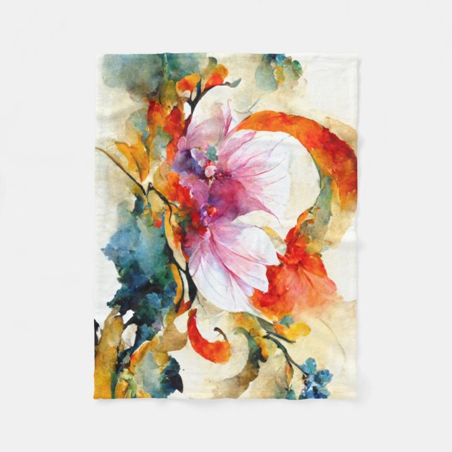 Colourful watercolor flowers fleece blanket (Front)