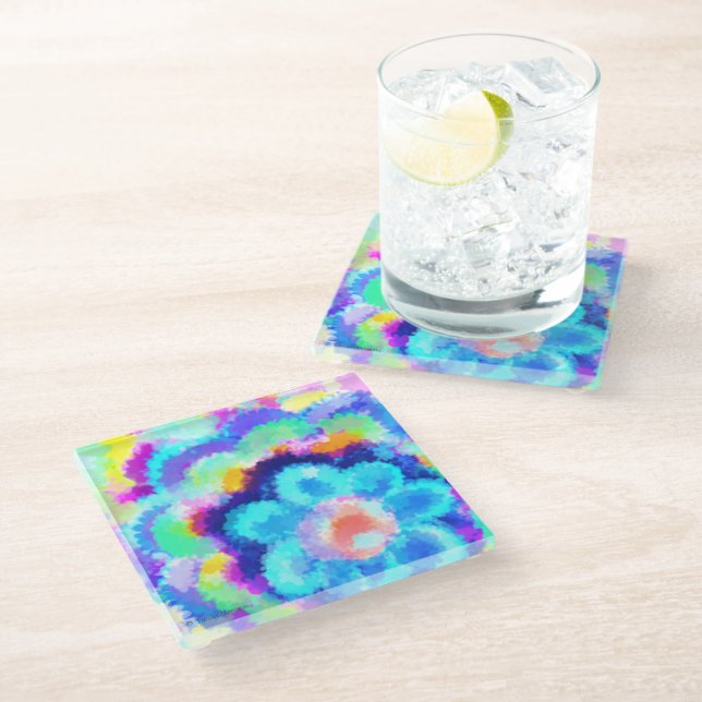 Colourful Watercolor Flowers Glass Coaster (Angled)