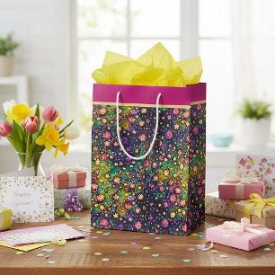 Colourful watercolor flowers pattern medium gift bag