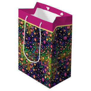 Colourful watercolor flowers pattern  medium gift bag