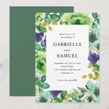 Colourful Watercolor Flowers Sage Green Wedding