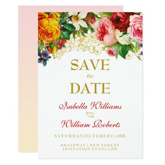 Colourful Watercolor Flowers Wedding Save the Date Card