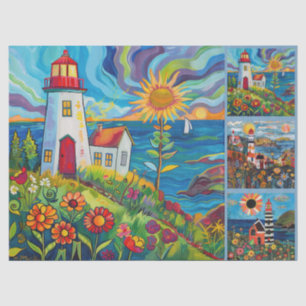 Colourful Watercolor Folk Art Light Houses  Tissue Paper