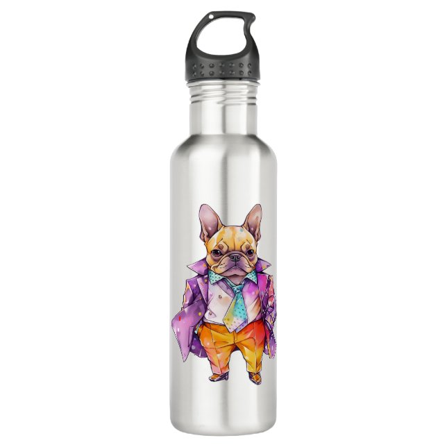 Colourful watercolor French bulldog. Frenchie    710 Ml Water Bottle (Front)
