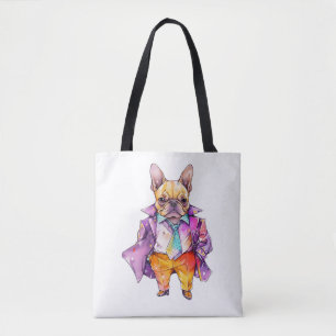 Colourful watercolor French bulldog. Frenchie    Tote Bag
