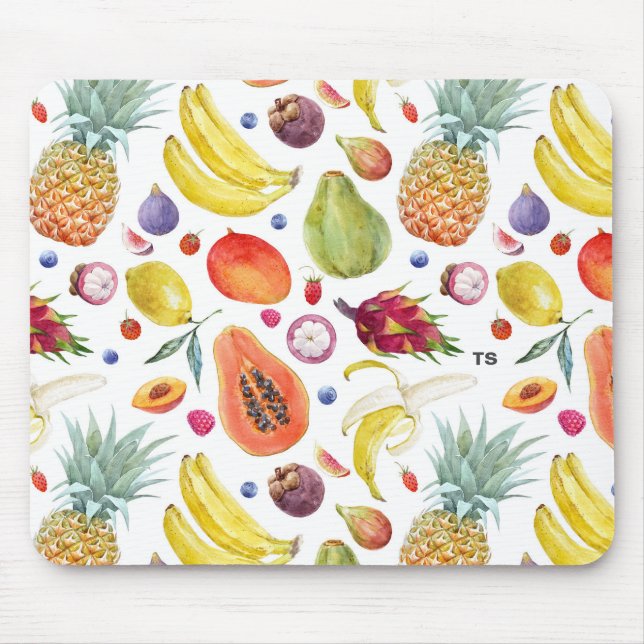 Colourful Watercolor Fruits Pattern Monogram Mouse Pad (Front)
