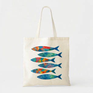Colourful Watercolor Geometric Fish Coastal Patter Tote Bag