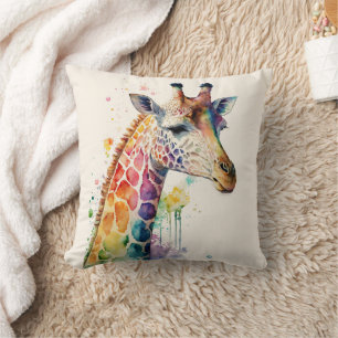 Colourful Watercolor Giraffe Throw Pillow