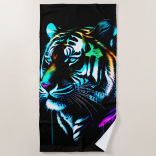 Colourful Watercolor Glow Tiger Beach Towel