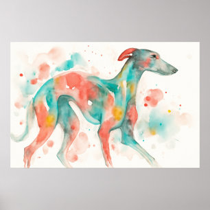 Colourful Watercolor Greyhound Fine Art Poster