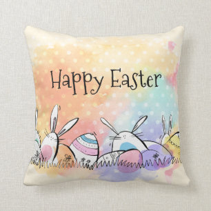 Colourful Watercolor Happy Easter Throw Pillow