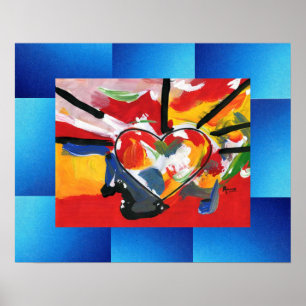 Colourful watercolor Heart blue geometric shapes Poster