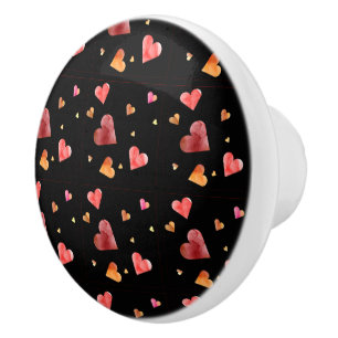 Colourful Watercolor Hearts  Ceramic Knob