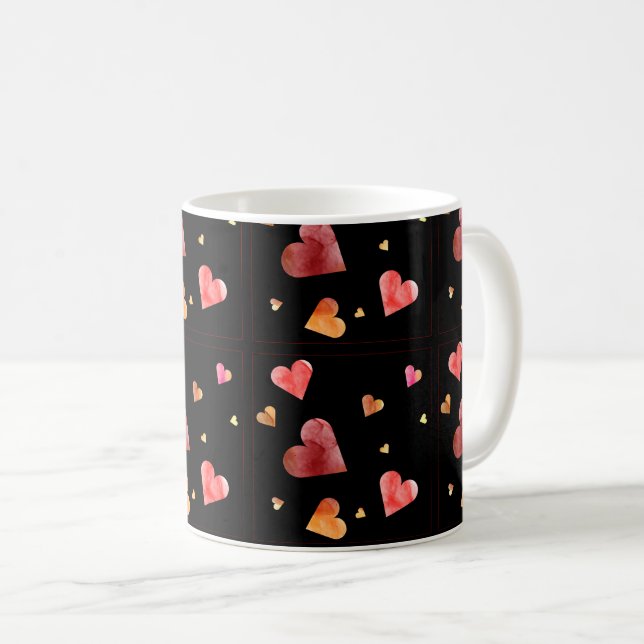Colourful Watercolor Hearts Coffee Mug (Front Right)